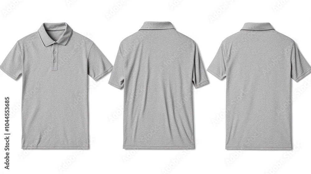 Poster collection of plain gray polo t shirts displayed from multiple angles generative ai