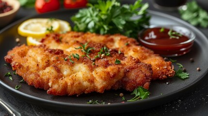 Crispy Breaded Chicken Cutlets with Lemon and Sauce