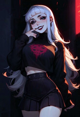 stylish character with silver hair in a black cropped top. Mobile Wallpapers