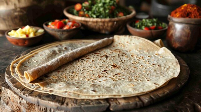 Homemade Flatbread on Rustic Wooden Table  Indian Food  Kitchen  Bakery  Cuisine  Cooking