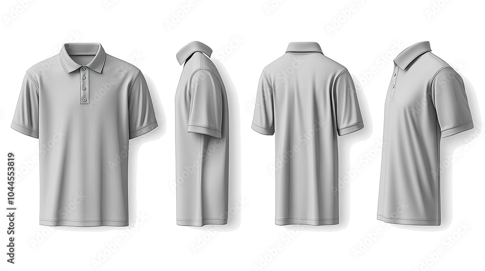 Poster gray polo t-shirts in various views on transparent background generative ai