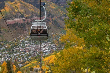 Fototapete Gondeln Descending into Autumn: A gondola ride into the heart of Telluride, where golden Aspen leaves paint the perfect fall canvas.  © Lee