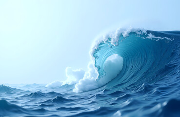 Powerful ocean wave in bright daylight with copy space