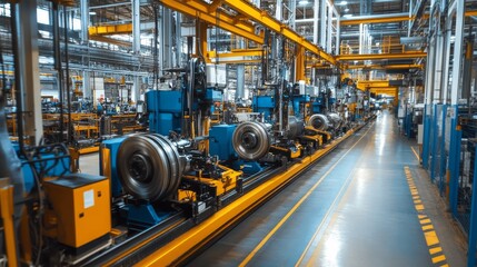 Fototapeta premium Advanced machinery operates in a large factory