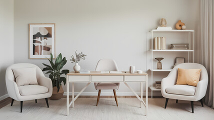 Fototapeta premium Neutral Workspace, background for online meeting