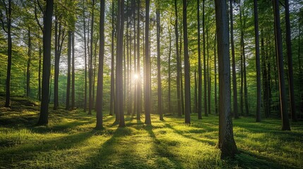 Obraz premium Sunlight sparkles in a serene forest