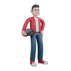3D Cartoon Music Star. A male singer stands holding a speaker in his right hand and his left hand is on his waist. Male Vocalist