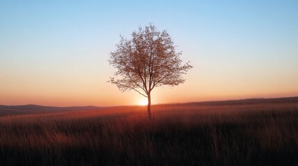 Obraz premium A beautiful sunset surrounds a lone tree