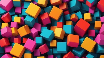 Obraz premium Bold colors and 3D geometric shapes, including vibrant cubes, create a striking and dynamic visual design.