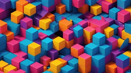 Obraz premium Vibrant 3D cubes and bold geometric shapes form a dynamic, engaging visual composition full of energy.