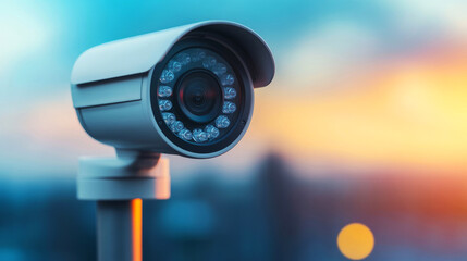 Wide Angle Security Camera Mounted on a Pole