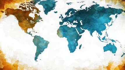 Obraz premium A colorful, abstract world map highlighting continents in blue and orange hues.