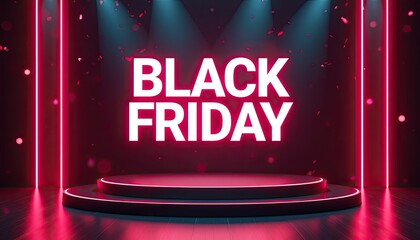 Bold Black Friday Podium Design with High-Impact Visual Elements for Tech Promotions.