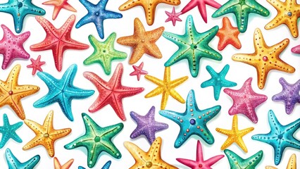Colorful Summer Pattern Featuring Cute Hand-Drawn Starfishes for Fabric, Gift Wrap, and Home Decor