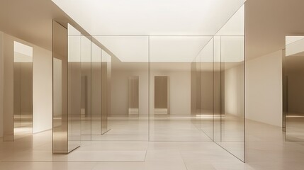 Fototapeta premium Minimalist Interior with Glass Panels and Soft Lighting