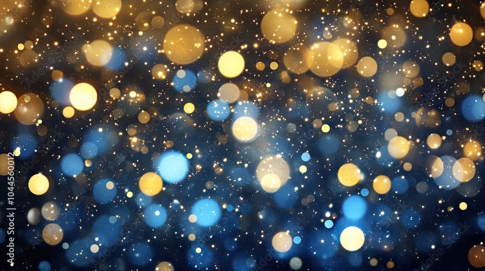 Poster a sparkling blue and gold background filled with shimmering lights, creating a festive and elegant a