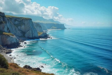Azure Waves Gently Kiss the Rocky Shore
