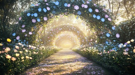 Enchanting Floral Archway in a Serene Woodland Wonderland