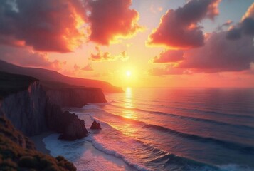 Majestic Sunset Over Cliffside Ocean