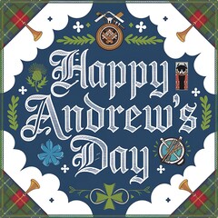 Happy Andrew's Day Greeting Card with Scottish Motifs
