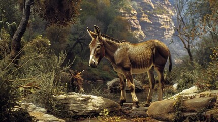 Donkey in natural habitat nature.