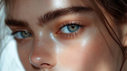 Naklejka premium Close-up of a Woman's Eye with Glowing Skin