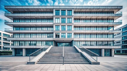 Fototapeta premium Modern minimalistic building with multiple levels and stairs