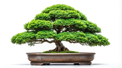 Silhouette Bonsai tree isolated on white background in a pot plant with unique shapes symbolizing abstraction