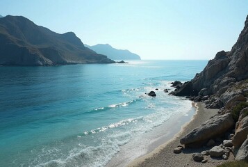 Azure Waves Gently Kiss the Rocky Shore