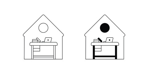 Home Office set icon with white background vector stock illustration