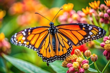 Monarch Butterfly feeding on flowers from a bird's eye view