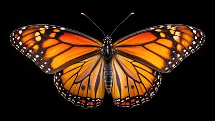 Obraz premium Monarch butterfly isolated on black background close-up
