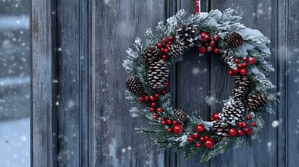 Christmas wreath with pine cones and berries