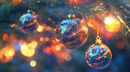 Colorful Christmas ornaments on a tree