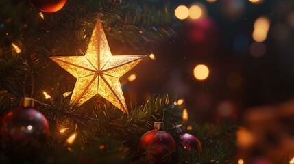 Christmas tree star with decorations and lights