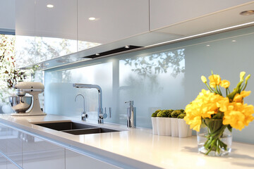 Minimalist Kitchen with Glass Backsplash