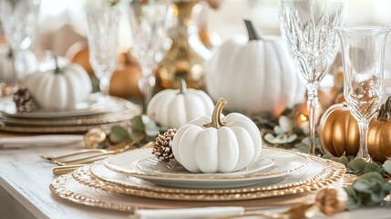 Elegant autumn table setting with pumpkins.