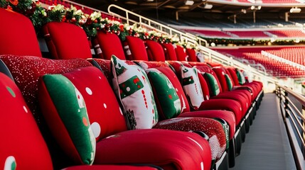 Festive stadium seating with decorative pillows