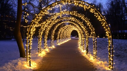 Enchanting lighted pathway at night