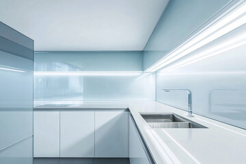 Obraz premium Minimalist Kitchen with Glass Backsplash