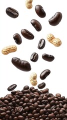 Fototapeta premium A dynamic arrangement of coffee beans and peanuts, showcasing a blend of flavors.