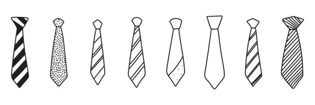 Collection of doodle necktie isolated on background. Hand drawn vector art.