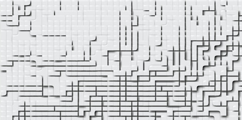 Abstract modern maze building pipe line spaced technology with shadow white lines backdrop decoration pipe line  texture maze background. Design for building decoration, wallpaper vector illustration.