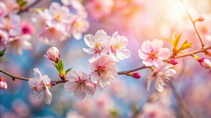 Obraz premium Silhouette closeup of blooming flower in orchard macro cherry blossom tree branch