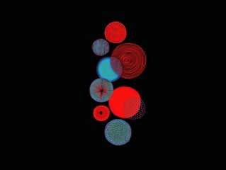 The black background in the image is an illustration of a variety of red overlapping circles, small and large circles, used as illustrations in various artworks.