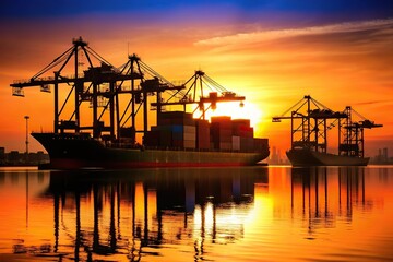 Obraz premium Silhouette containers being loaded at port