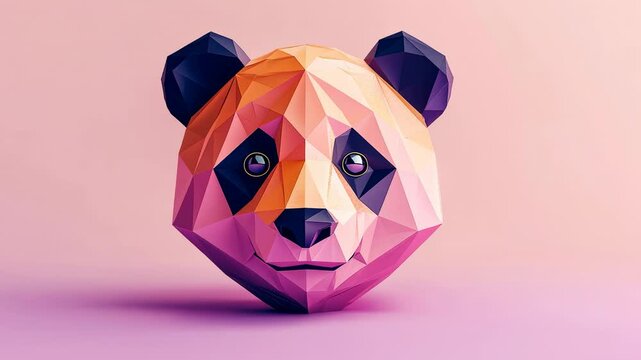 Stylized geometric panda head illustration with a playful modern design on a soft pink background.