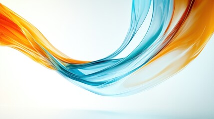 Abstract flowing shapes in blue and orange against a light background.