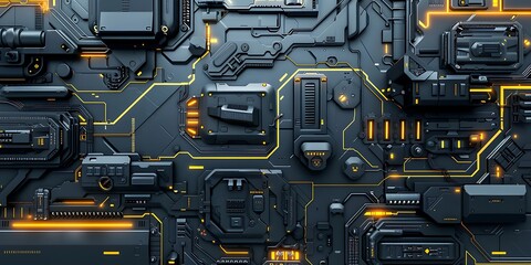 Circuit board futuristic technology background. 3d rendering, 3d illustration.