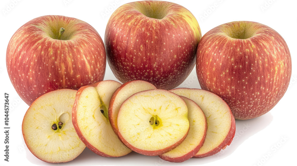 Poster Fresh Red Apples Cut and Sliced on a Transparent Background Generative AI